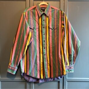 Vintage Men’s Wrangler Brushpopper Multicolor Striped Buttonup Shirt